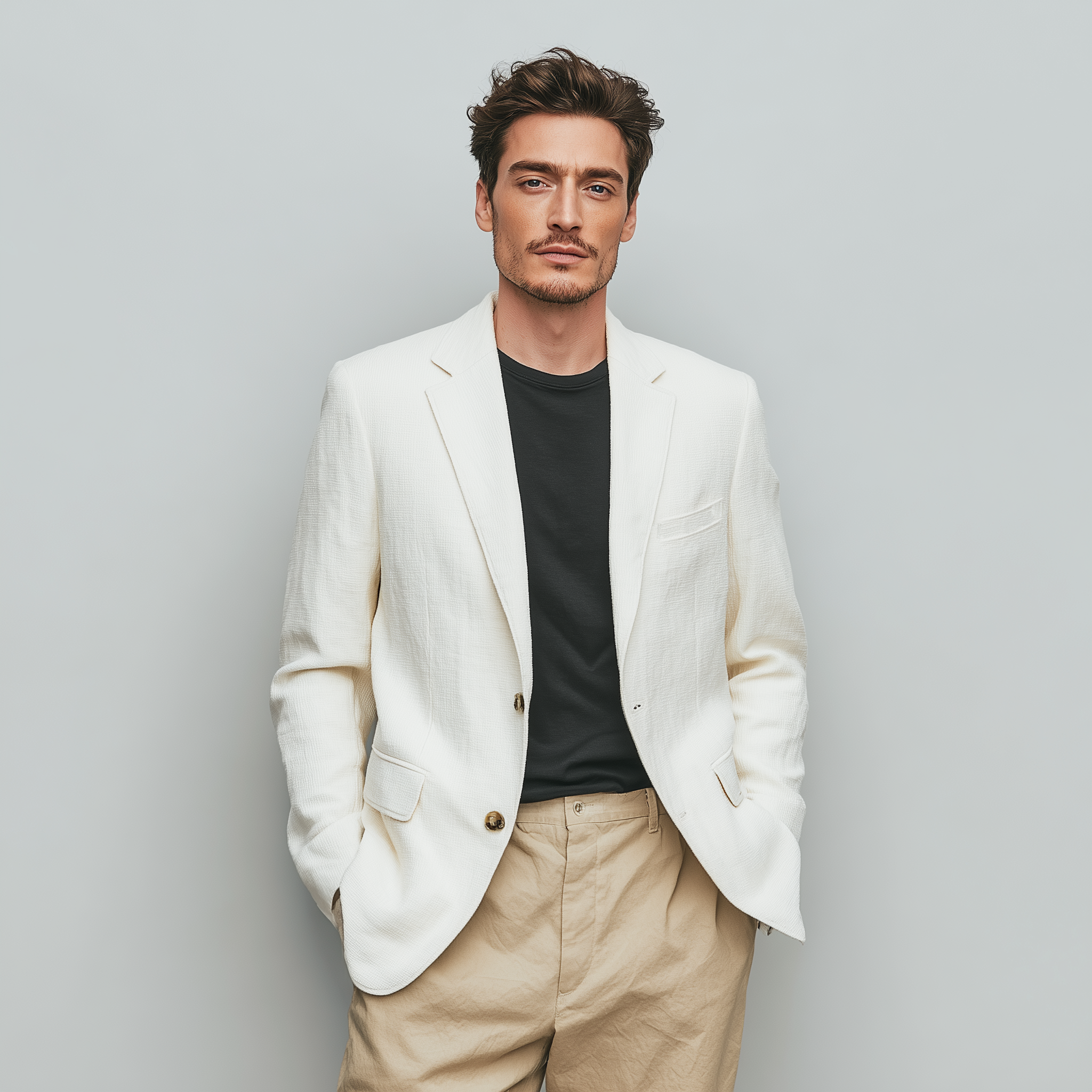 Men's Spring Casual Cotton Blend Textured Fabric Single Breasted Blazer MTA2266G5K
