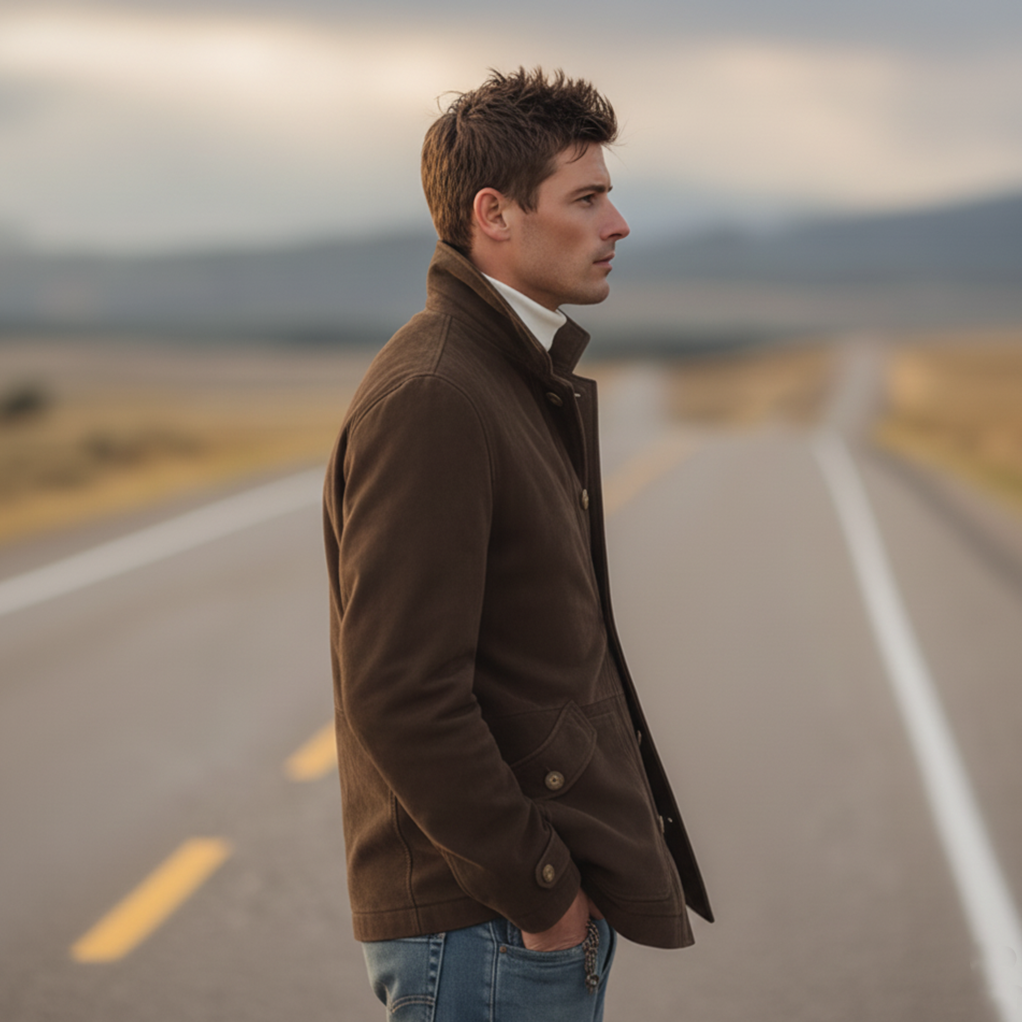 Men's Classic Retro Stand-up Collar Faux Suede Jacket MTA0132K1K