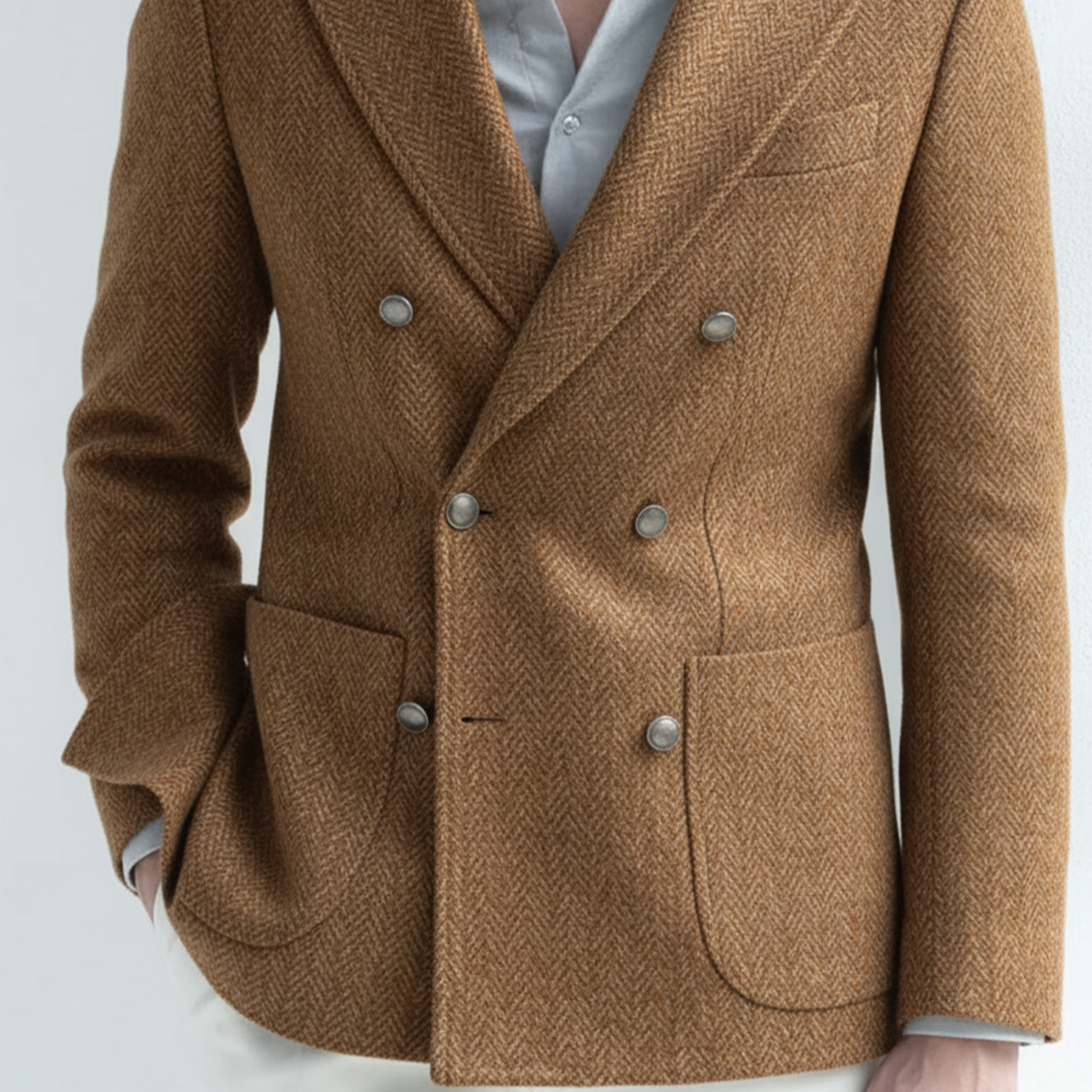 Men's Classic Light Business Faux Woolen Houndstooth Double-breasted Blazer MTA2249I8K