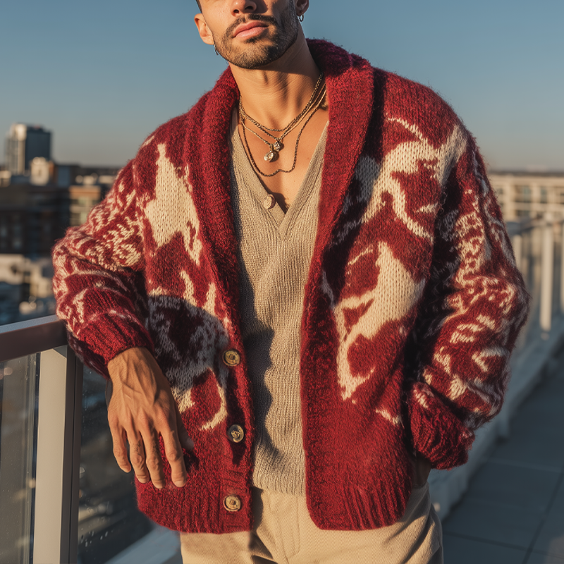 Men's Classic Colorblock Jacquard Button Knit Cardigan MTA1438J4U