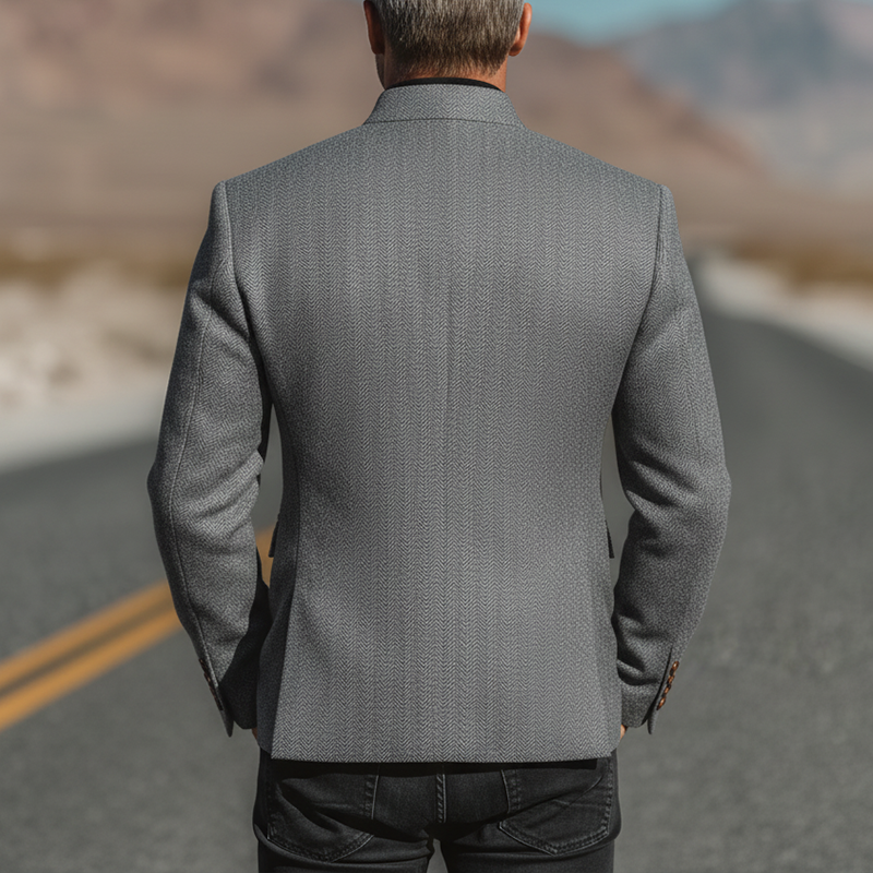 Men's Winter Fashionable Herringbone Faux Wool Stand Collar Jacket MTA2471I5P