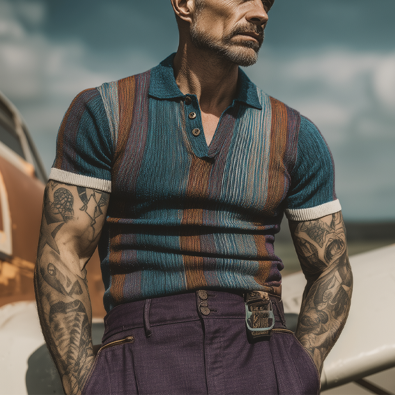 Men's Colorful Knitted Short-Sleeved Polo Shirt MTA2767F3X