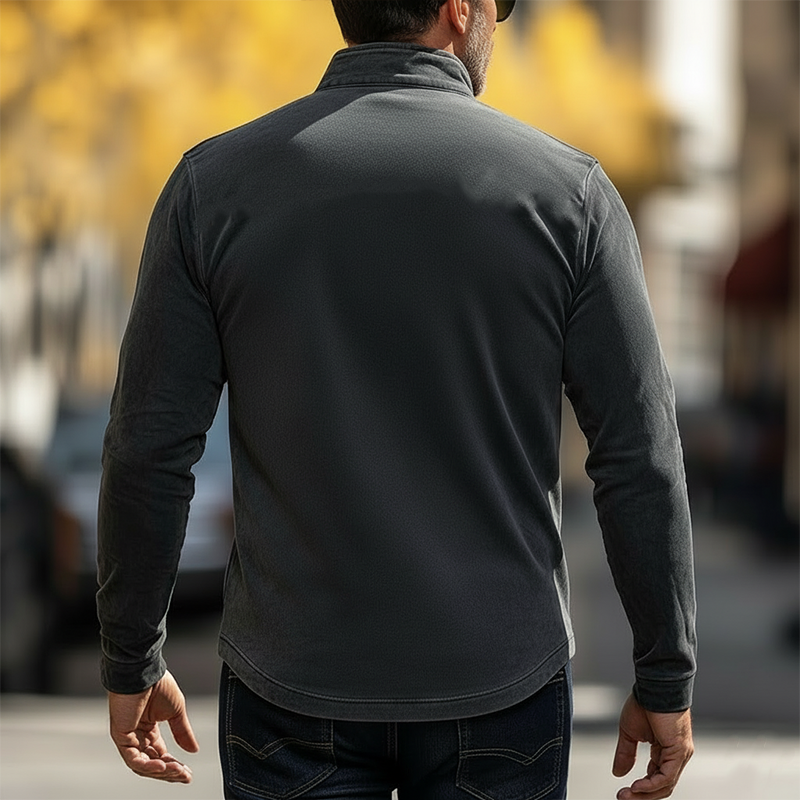 Men's Vintage-style Faux Suede Half-zip Long-sleeved T-shirt MTA1081L2P