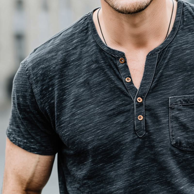 Men's Classic Henley Collar Cotton Short Sleeve T-Shirt MTA0835G8U