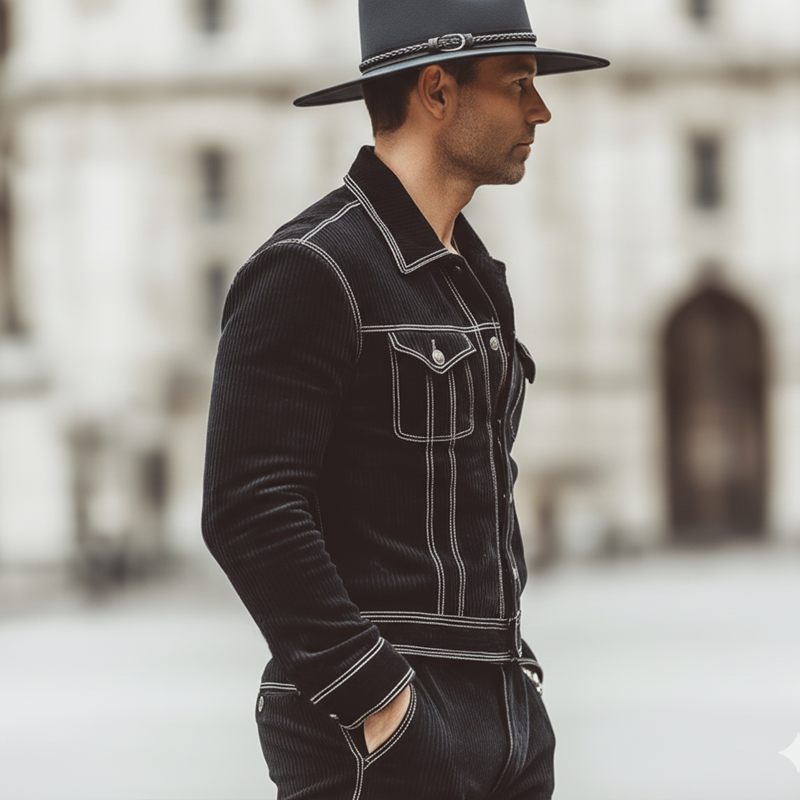 Men's Classic Urban Corduroy Contrast Stitching Button Jacket MTA1965L0U