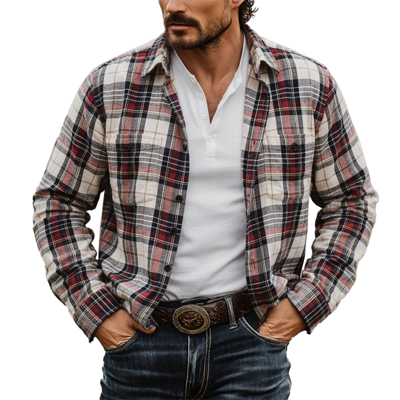 Men's Retro Plaid Pure Cotton Thin Shirt MTA1181K4P