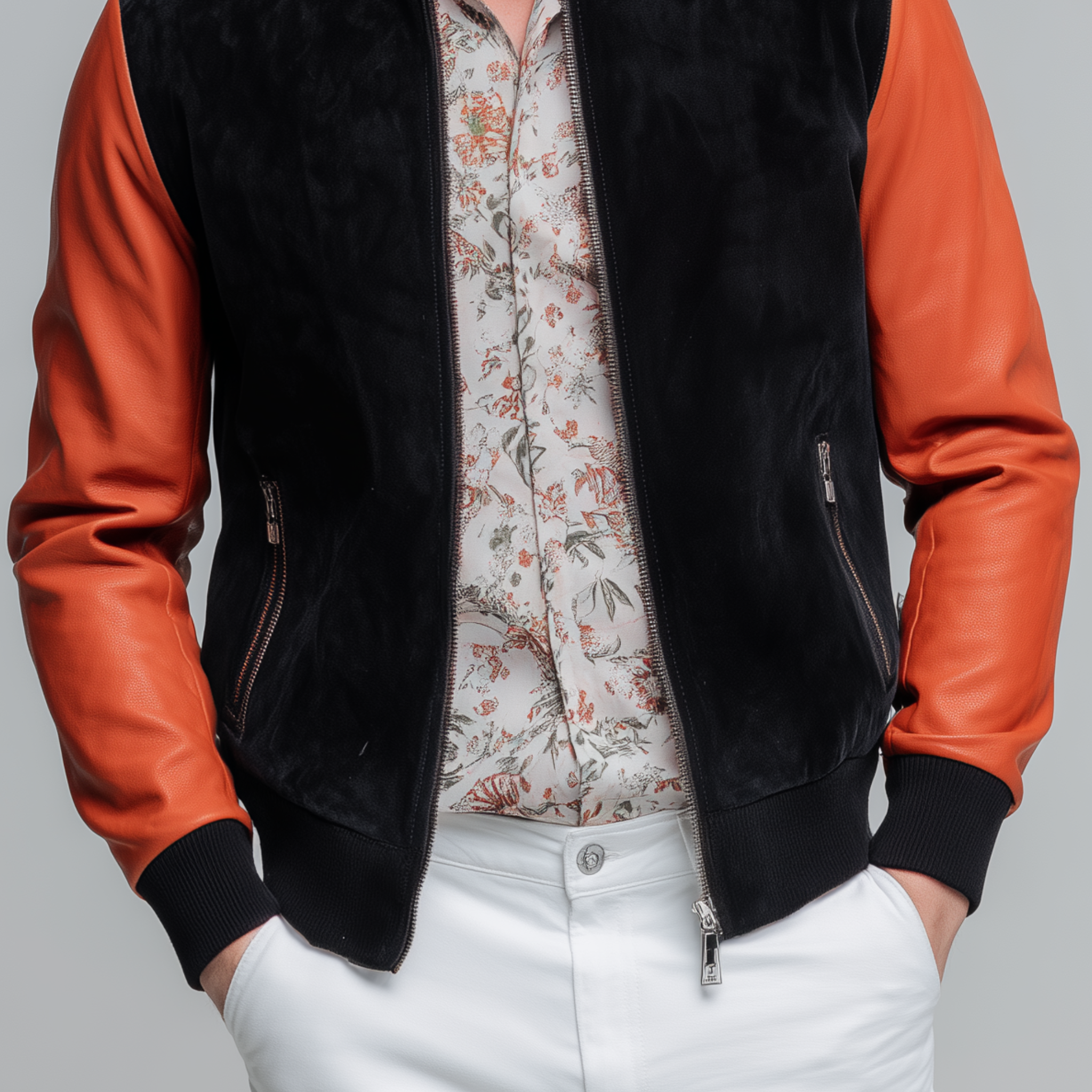 Men's Classic Casual Sleeve PU Leather Stand Collar Suede Jacket MTA0289I3K