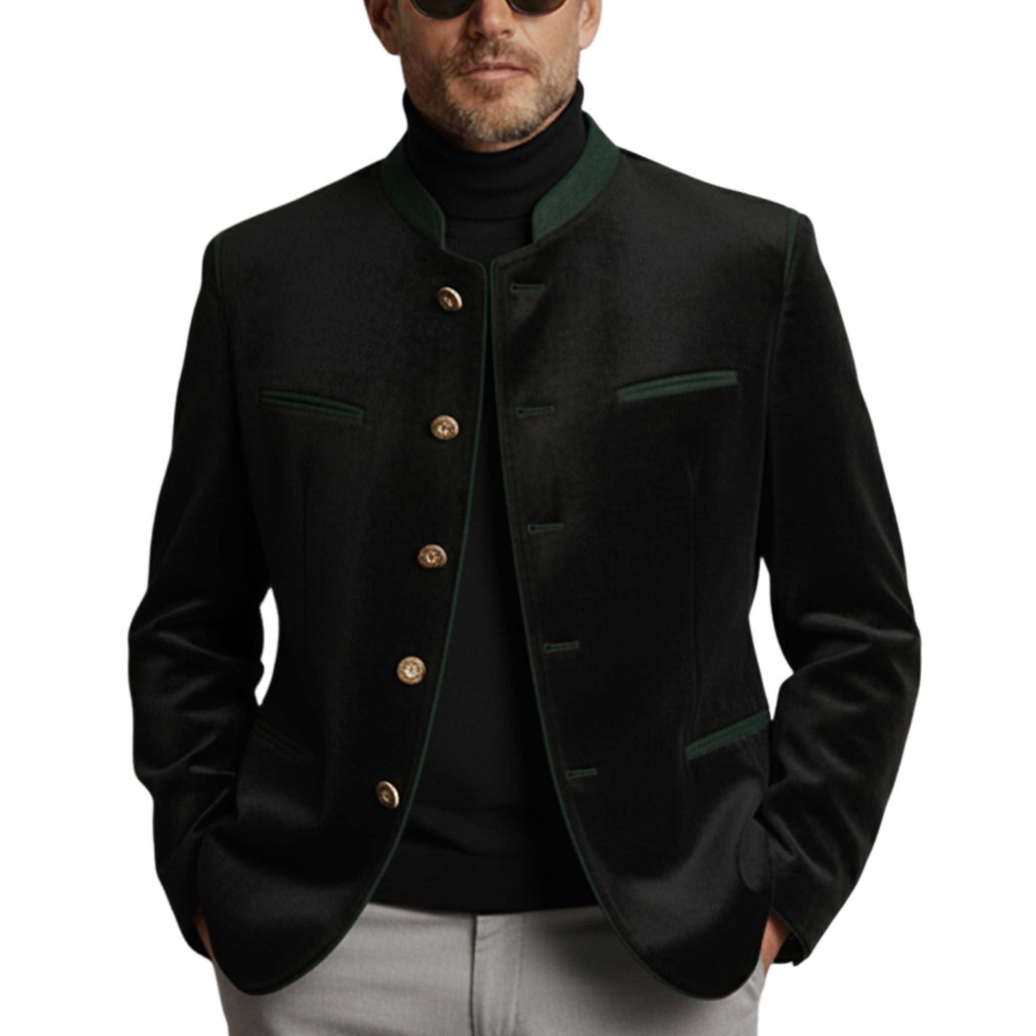 Men's Classic Retro Stand-up Collar Faux Velvet Jacket MTA1068K2K