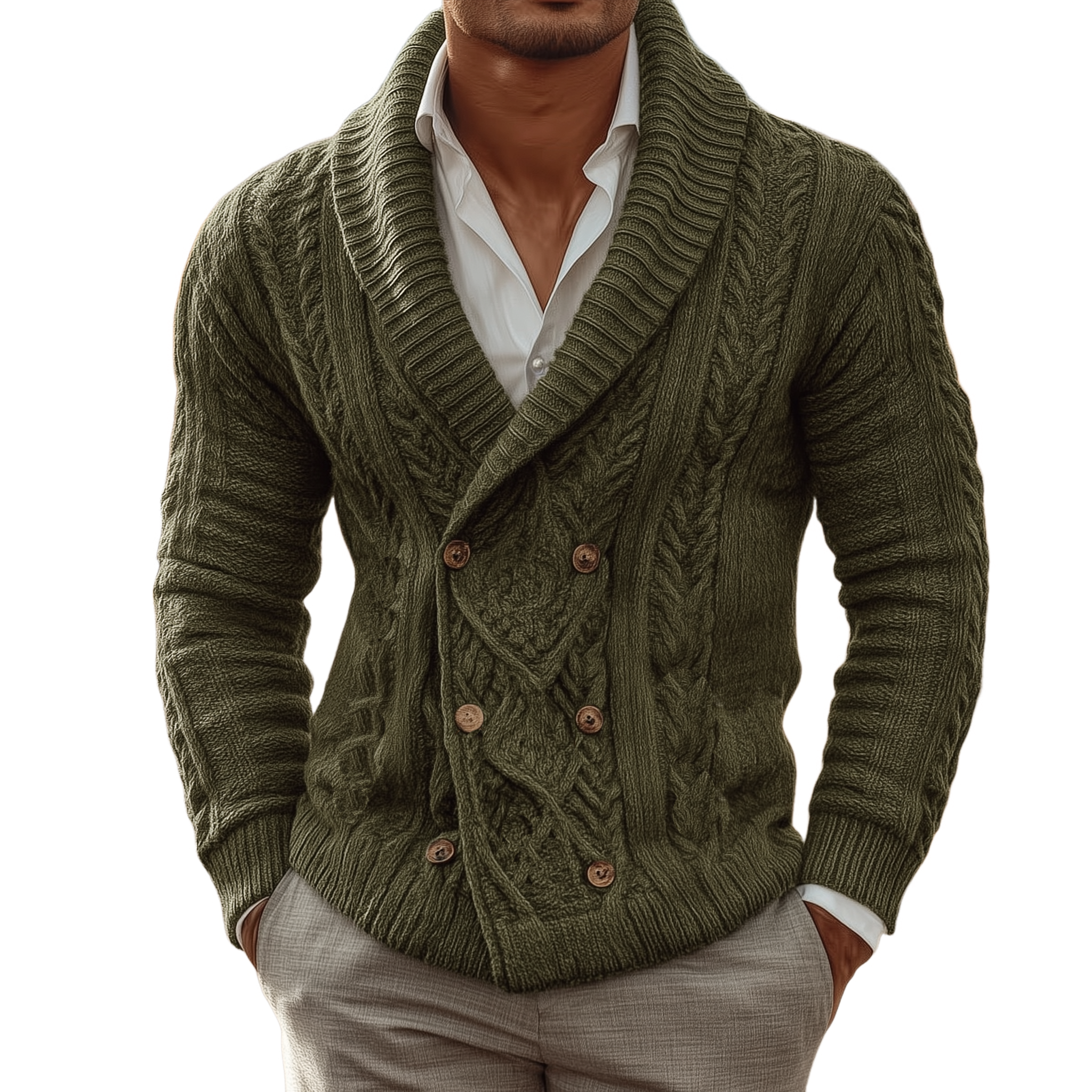 Men's Classic Casual Shawl Collar Double-breasted Slim Fit Knitted Cardigan MTA0856I5K