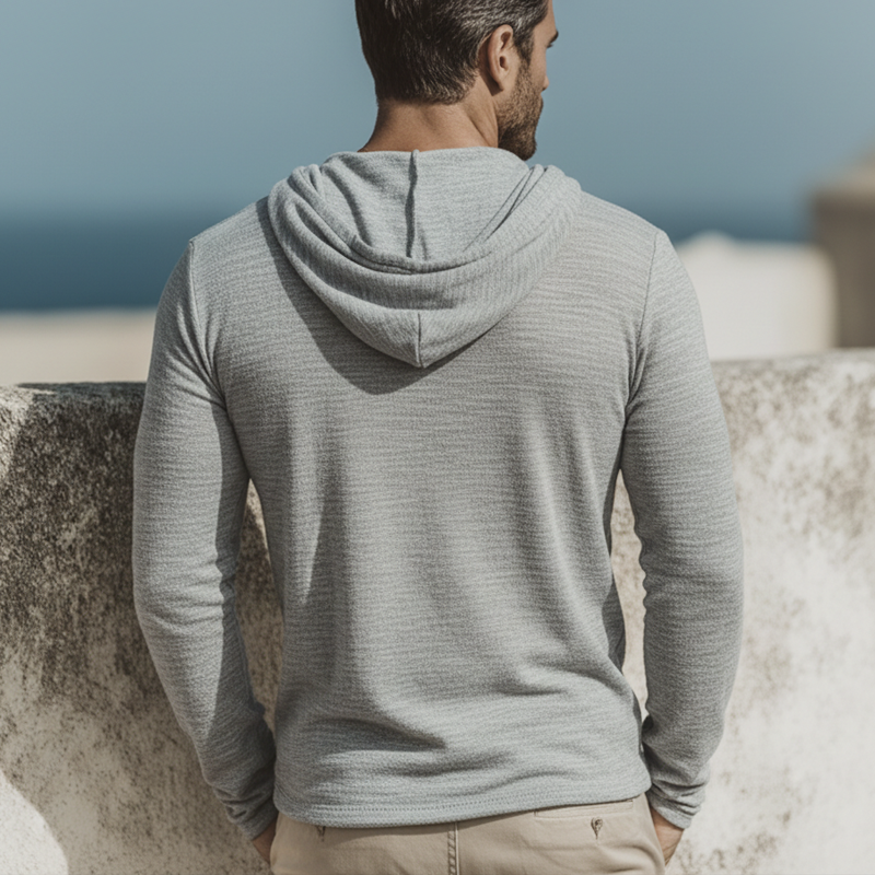 Men's Urban Light Gray Deep V-neck Hooded Sweatshirt MTZ0923B6U