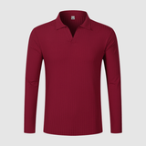 Men's Solid Striped V Neck Long Sleeve Polo Shirt 13911803Z