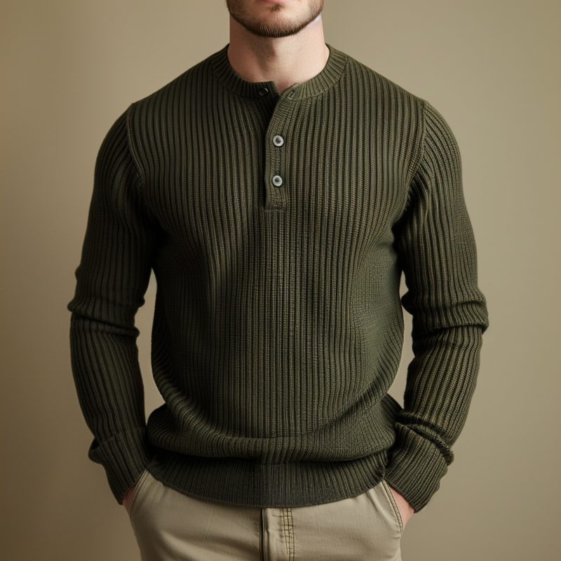 Men's Casual Solid Color Henley Collar Slim Fit Knit Long Sleeve Pullover Sweater MTA0540H8M