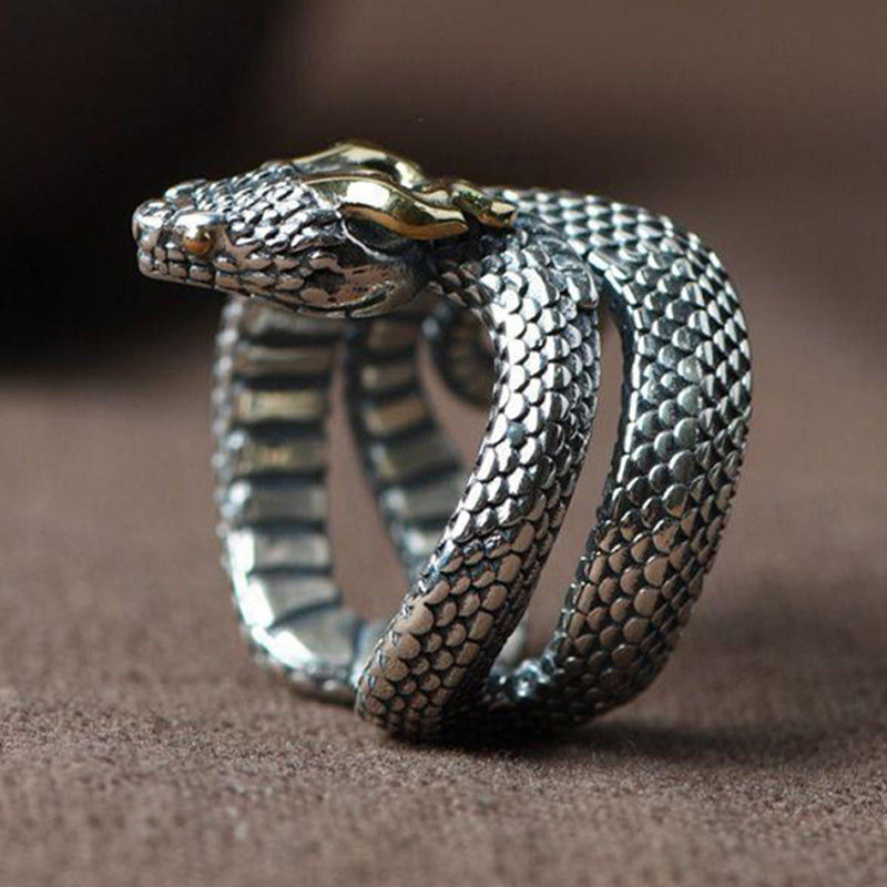 Men's Vintage S925 Silver Python Adjustable Ring MTA3007F1M