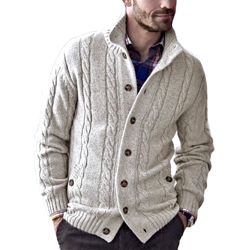 Men's Solid Color Cable Knit Textured Button-down Cardigan MTA1376K6X