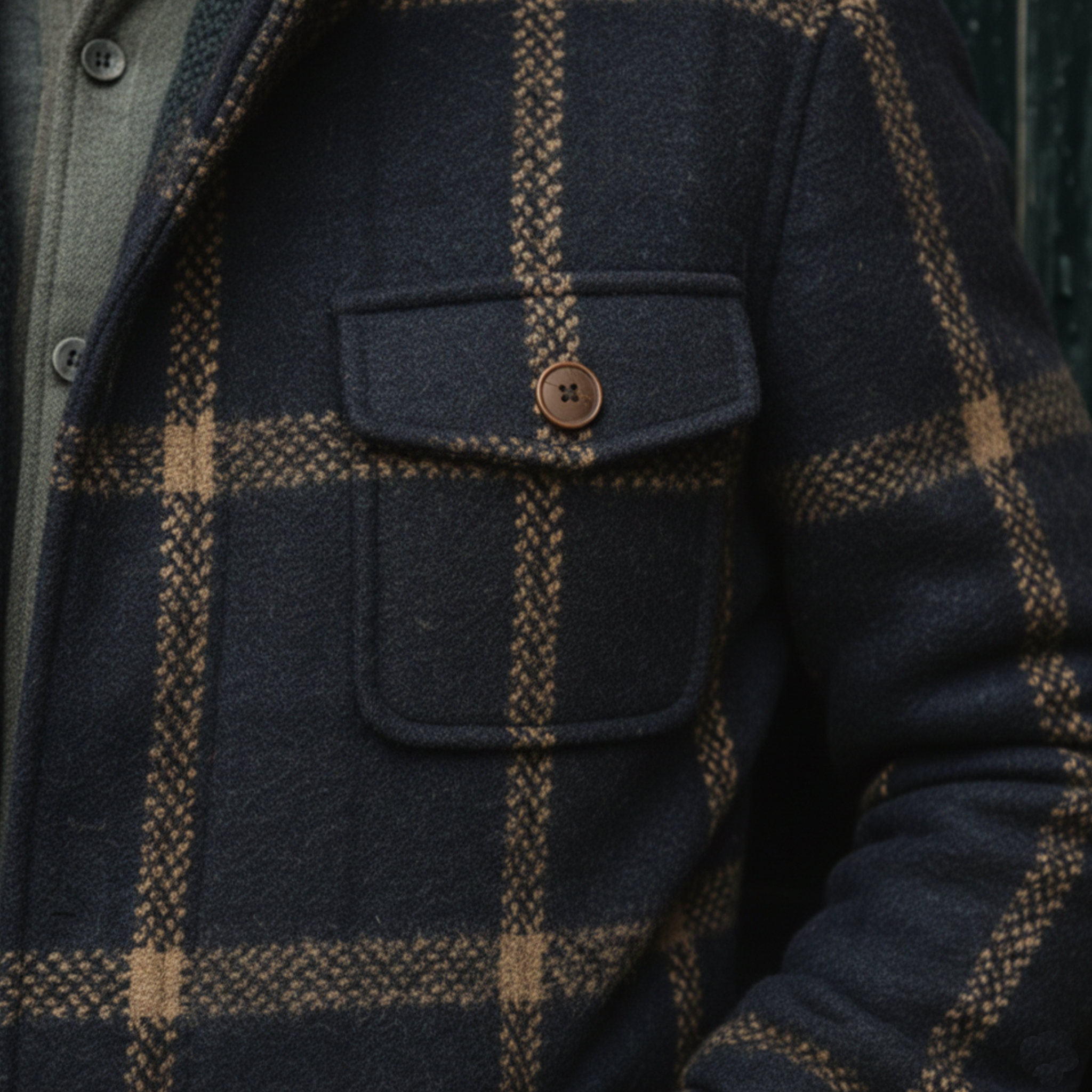 Men's Classic Retro Faux Plaid Wool Stand Collar Hooded Multi-Pocket Jacket MTA3033I3K