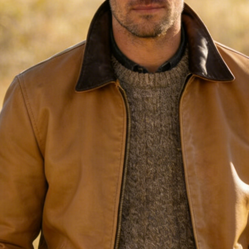 Men's Retro Casual PU Color Block Lapel Zipper Jacket MTA1238L8TO