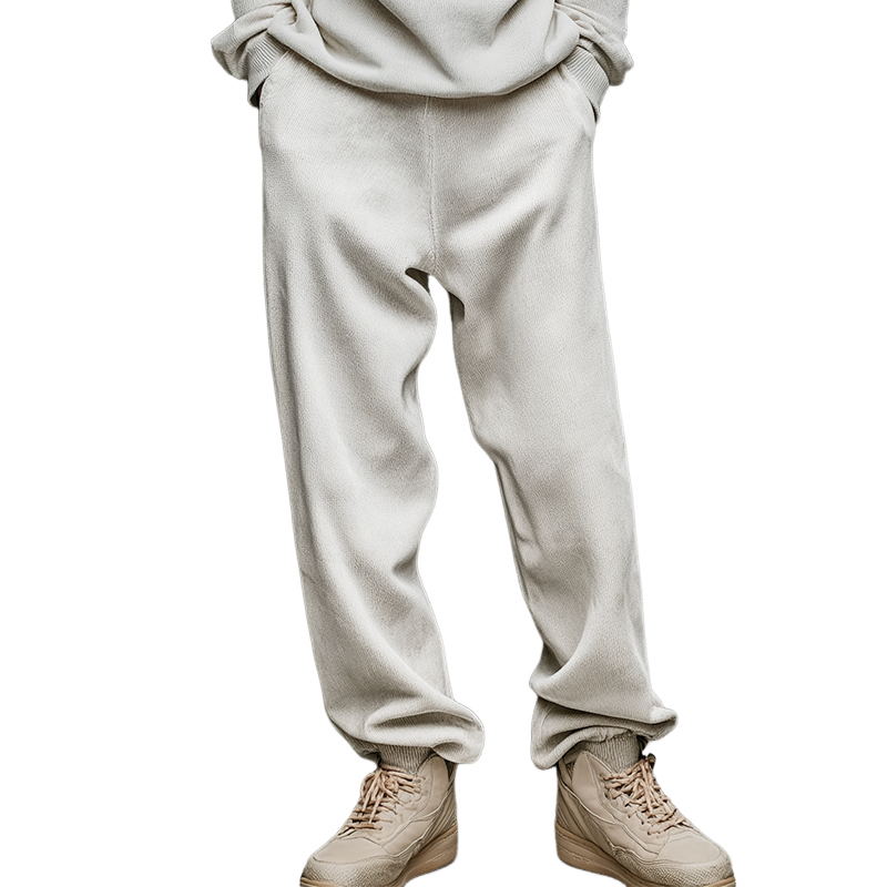 Men's Retro Casual Solid Color Ribbed Drawstring Trousers MTZ1074B2TO