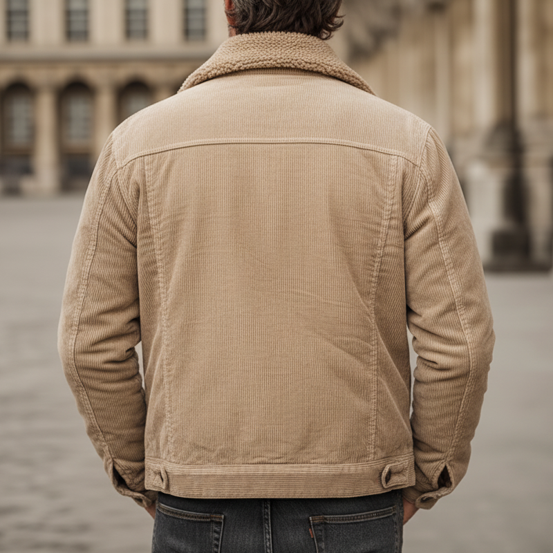 Men's Classic Camel Corduroy And Shearling Lining Zip-up Jacket MTA0453K9U