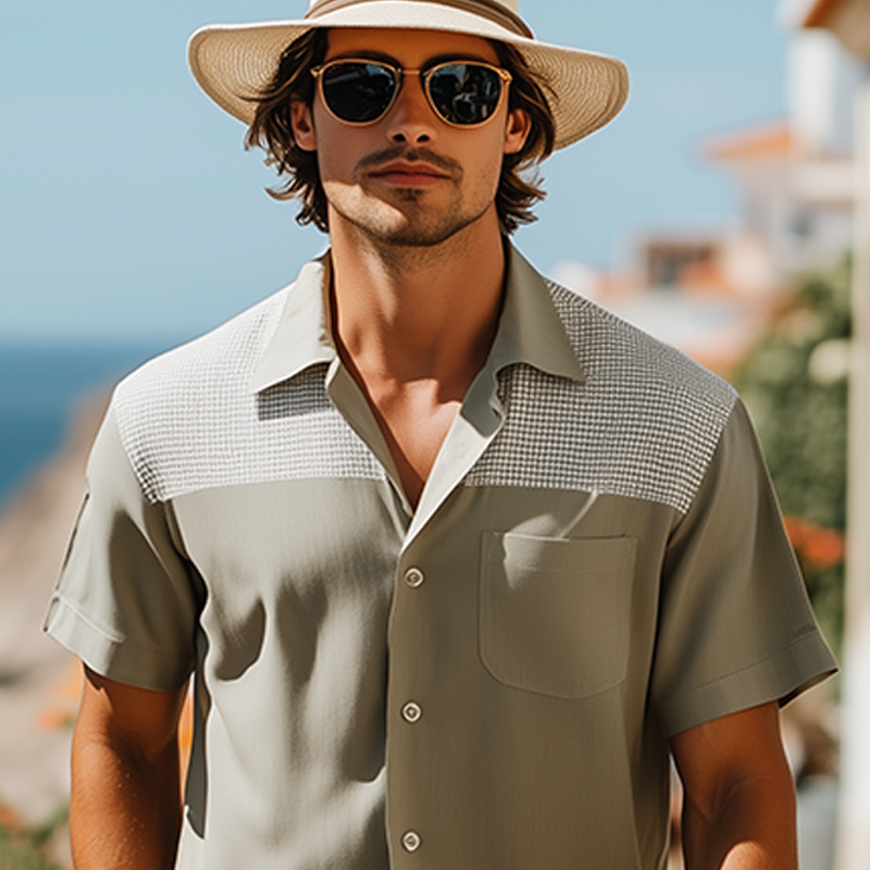 Men's Spring And Summer Fashion Casual Lyocell Tweed Short Sleeve Shirt MTA2170F7K