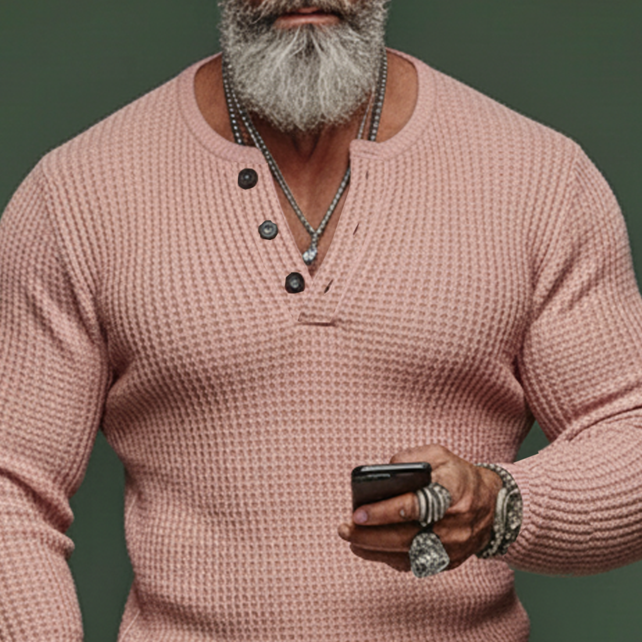 Men's Classic Casual Henley Neck Waffle Knit Long-sleeved T-shirt MTA2300L3K