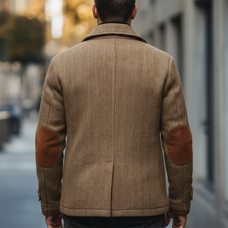 Men's Winter Herringbone Faux Wool Faux Suede Double-Breasted Jacket MTA2108K2P