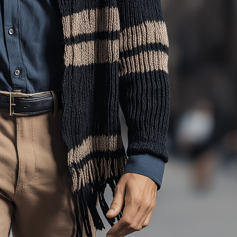 Men's Winter Fashion Striped Knitted Tassel Shawl Cardigan MTA0271I1P