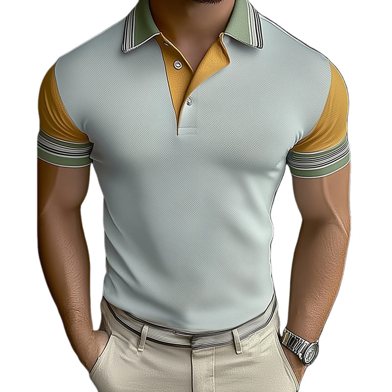 Men's Summer Business Textured Color Block POLO Shirt MTA2974D7U