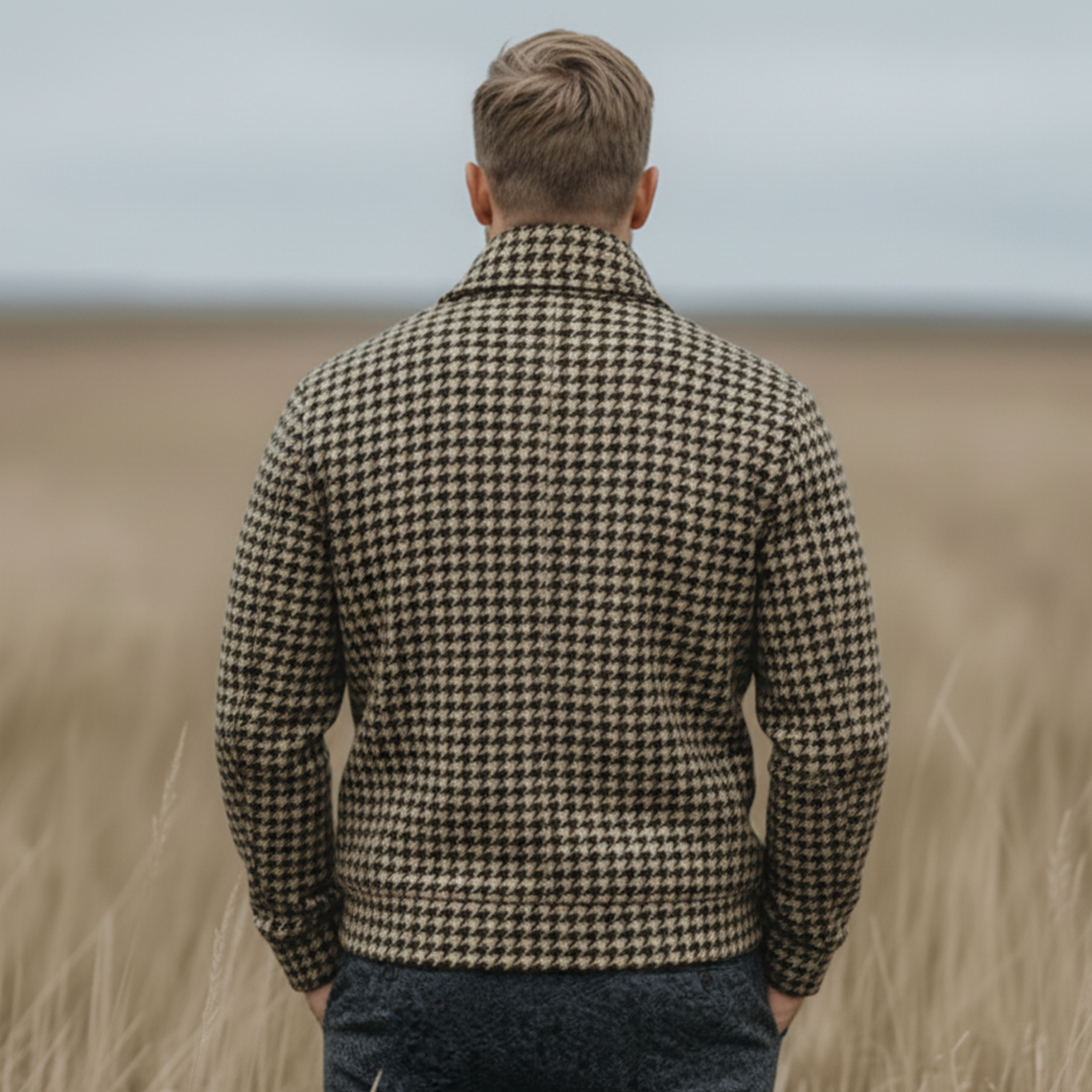 Men's Classic Retro Western Tough Style Lapel Faux Houndstooth Woolen Jacket MTA2754J9K