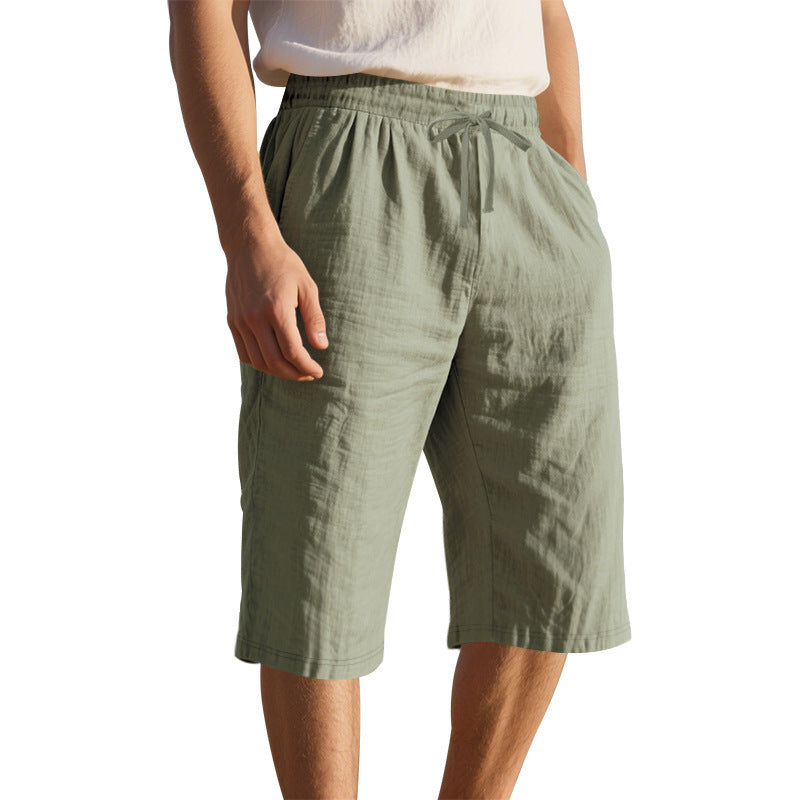 Men's Casual Breathable Cotton Linen Elastic Waist Loose Shorts MTA2981D6M