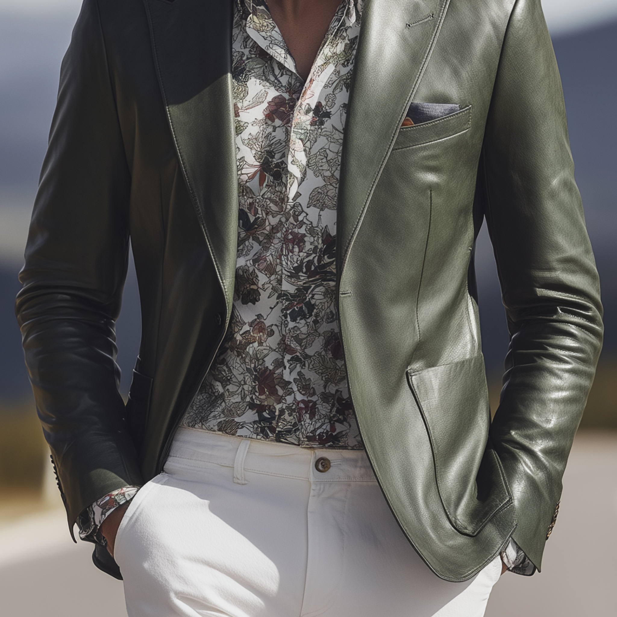 Men's Classic Retro Western Style PU Leather Single-breasted Blazer MTA0346I7K