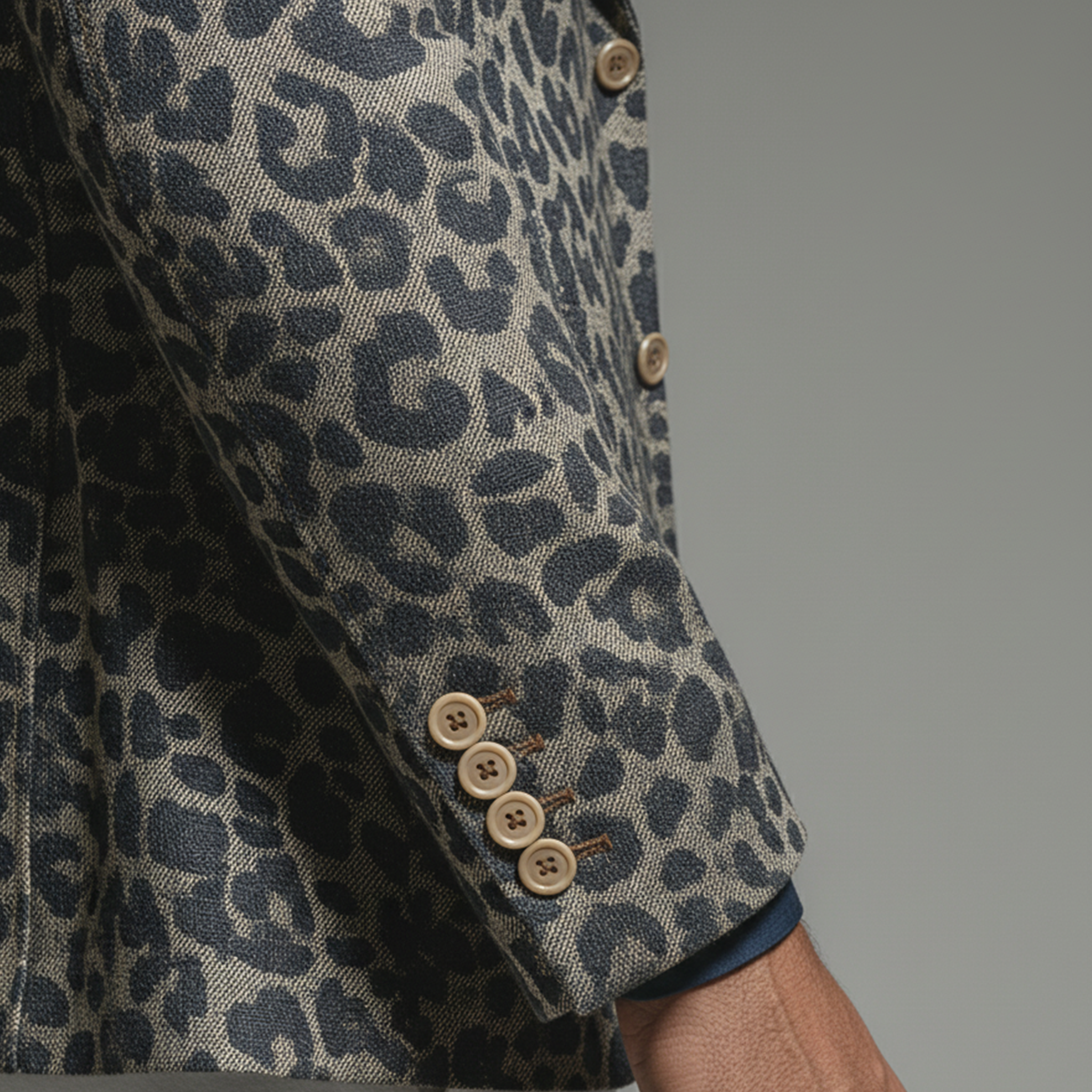 Men's Classic Casual Rugged Denim Jacquard Leopard Print Single-breasted Blazer MTA3051K7K