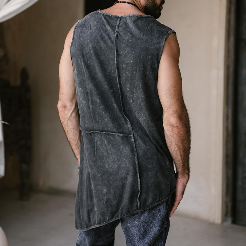 Men's Cotton Batik Panelled Crew Neck Tank Top MTA0443G9TO