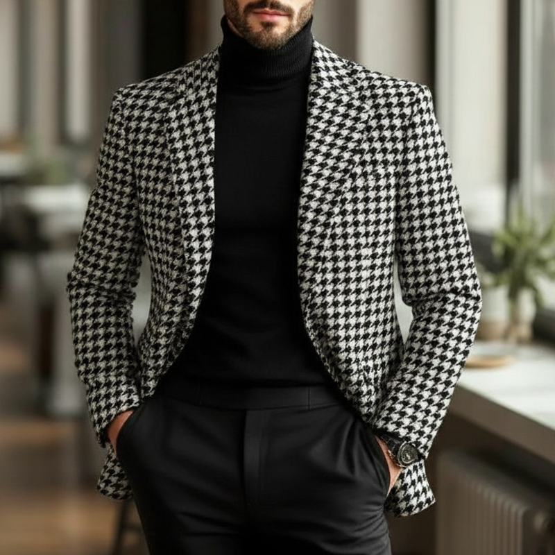 Men's Retro Classic Houndstooth Faux Wool Two-Button Blazer MTA1563J8U