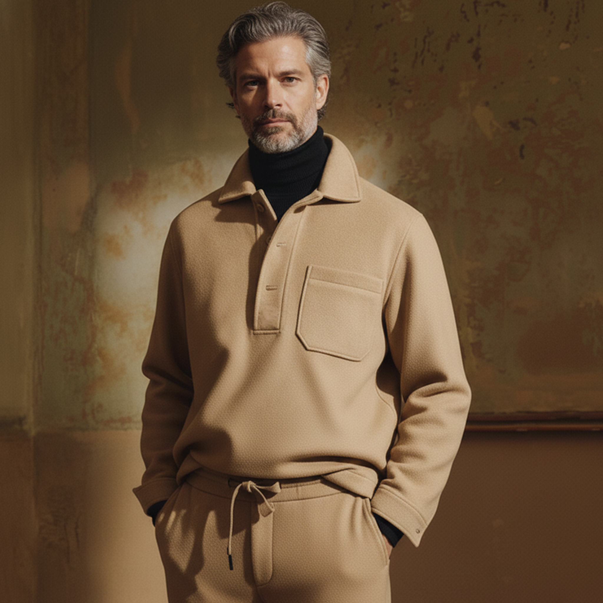 Men's Classic Light Business Faux Wool Polo Shirt MTA0479K1K