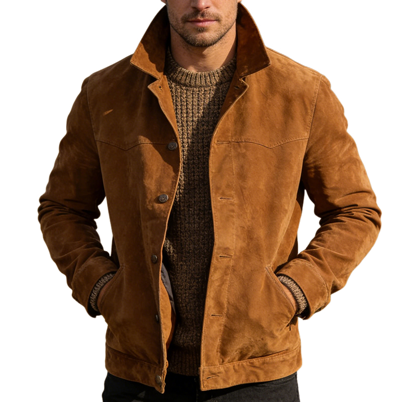 Men's Retro Casual Faux Suede Lapel Button Jacket