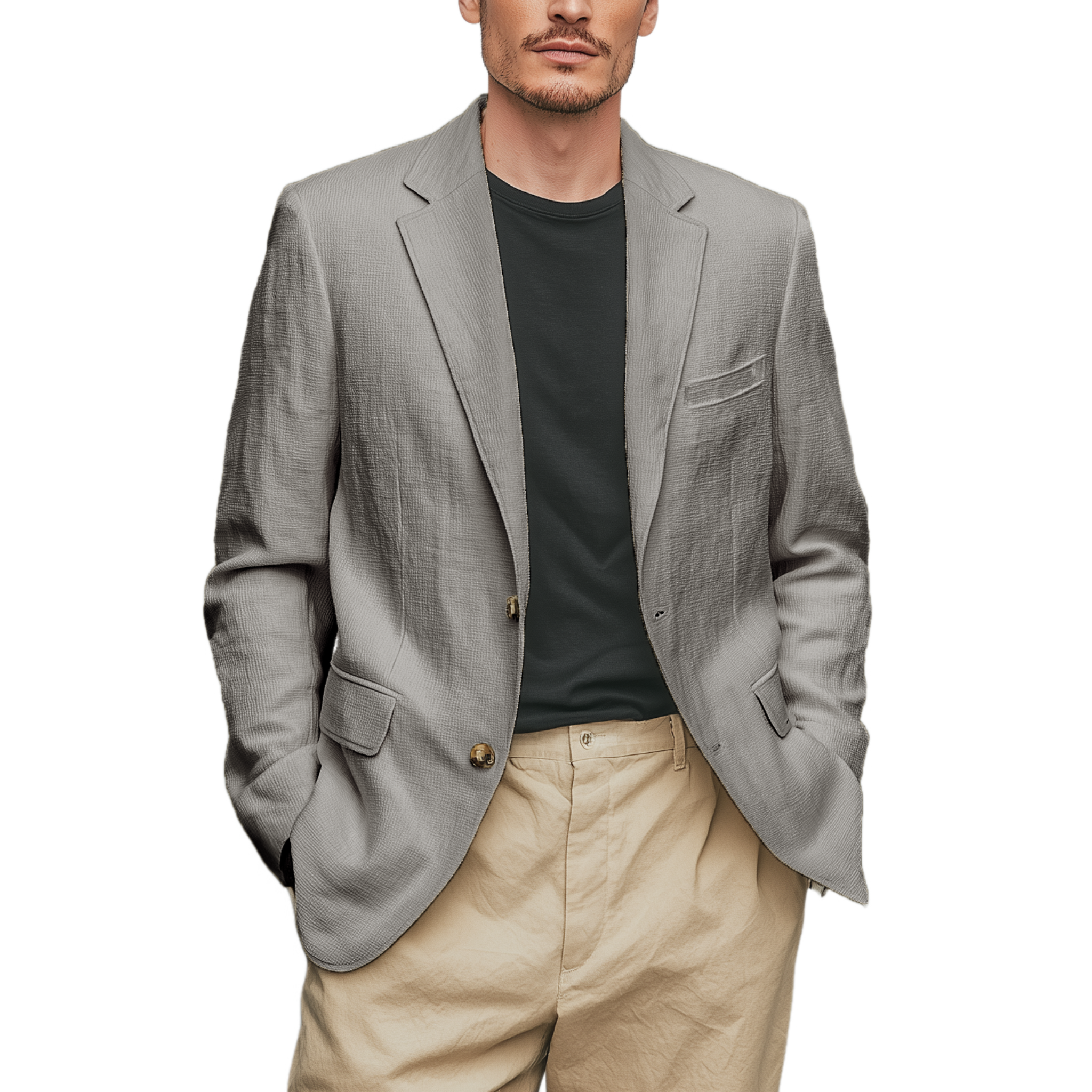 Men's Spring Casual Cotton Blend Textured Fabric Single Breasted Blazer MTA2266G5K