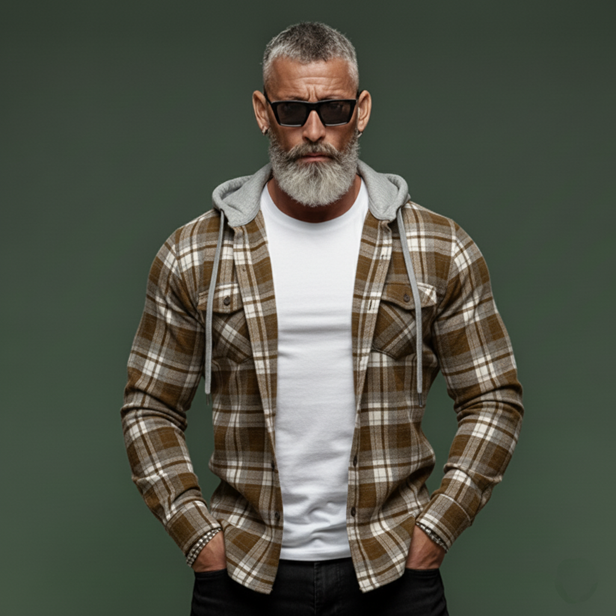 Men's Classic Casual Plaid Cotton Blend Hooded Long-sleeved Shirt MTA0973L2K