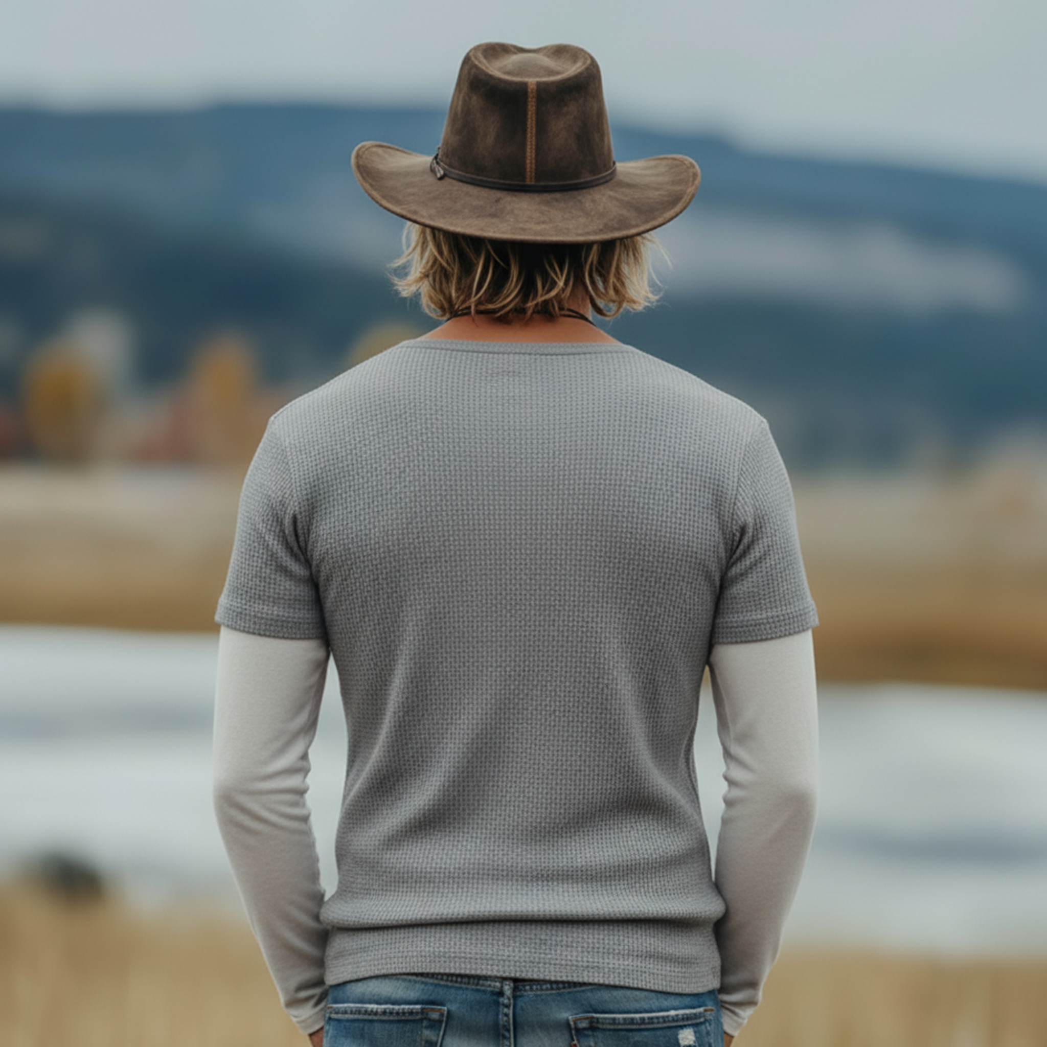 Men's Classic Casual Henley Neck Waffle Knit Cotton Blend Faux Two-piece Long-sleeved T-shirt MTA2349L7K