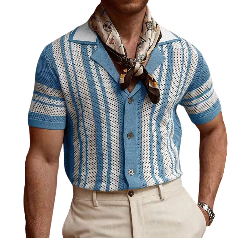 Men's Summer Colorblock Mesh Knit Short Sleeve Shirt MTA1669F7U