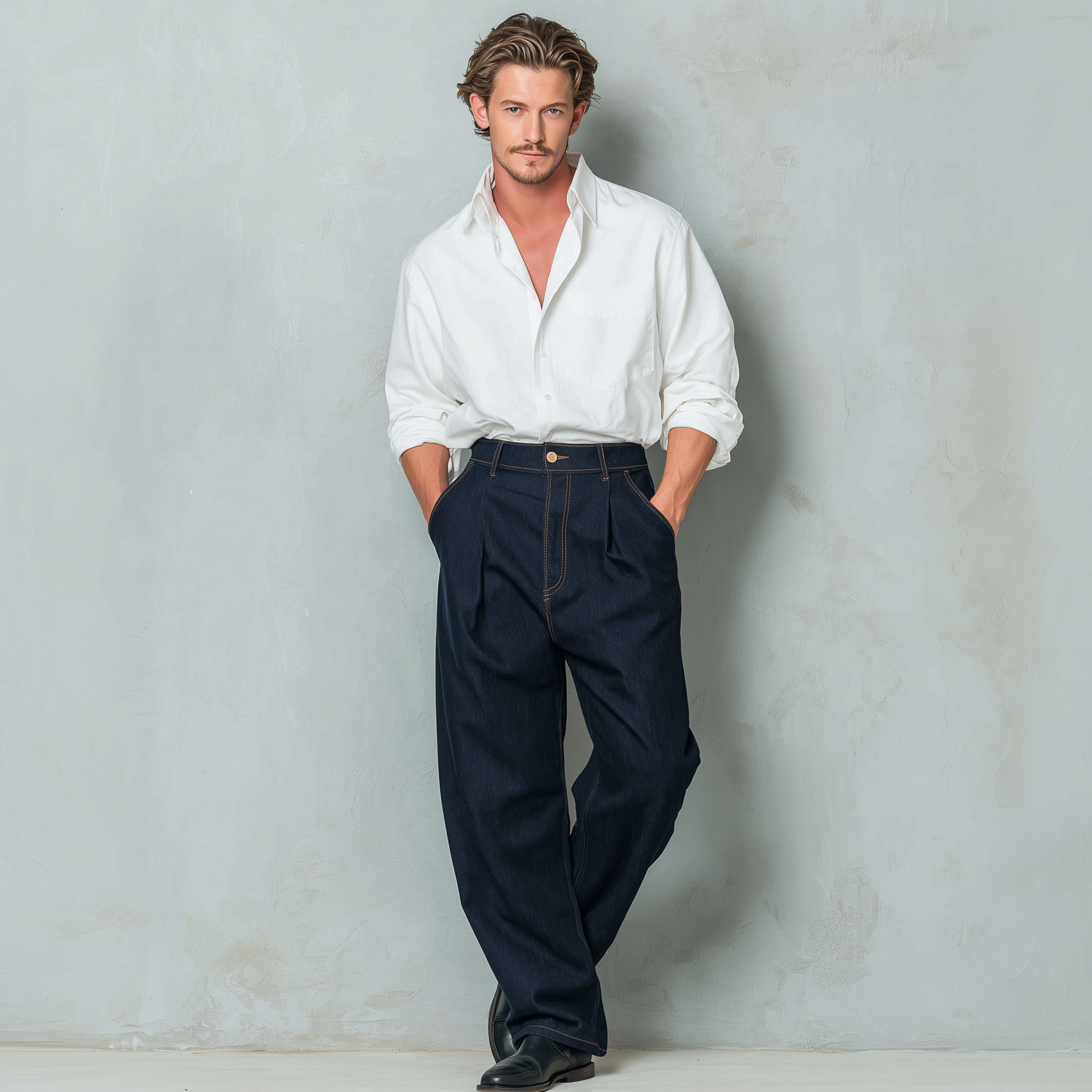 Men's Casual And Business Retro Blue Jeans MTA2964J7K