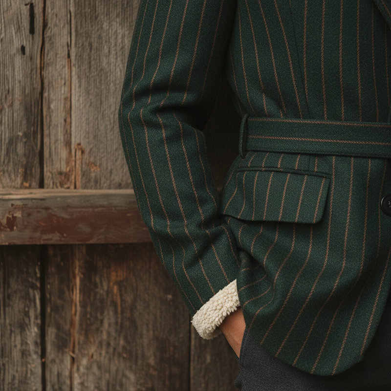 Men's Winter Fashion Plush Collar Striped Faux Wool Coat MTA3053I1P