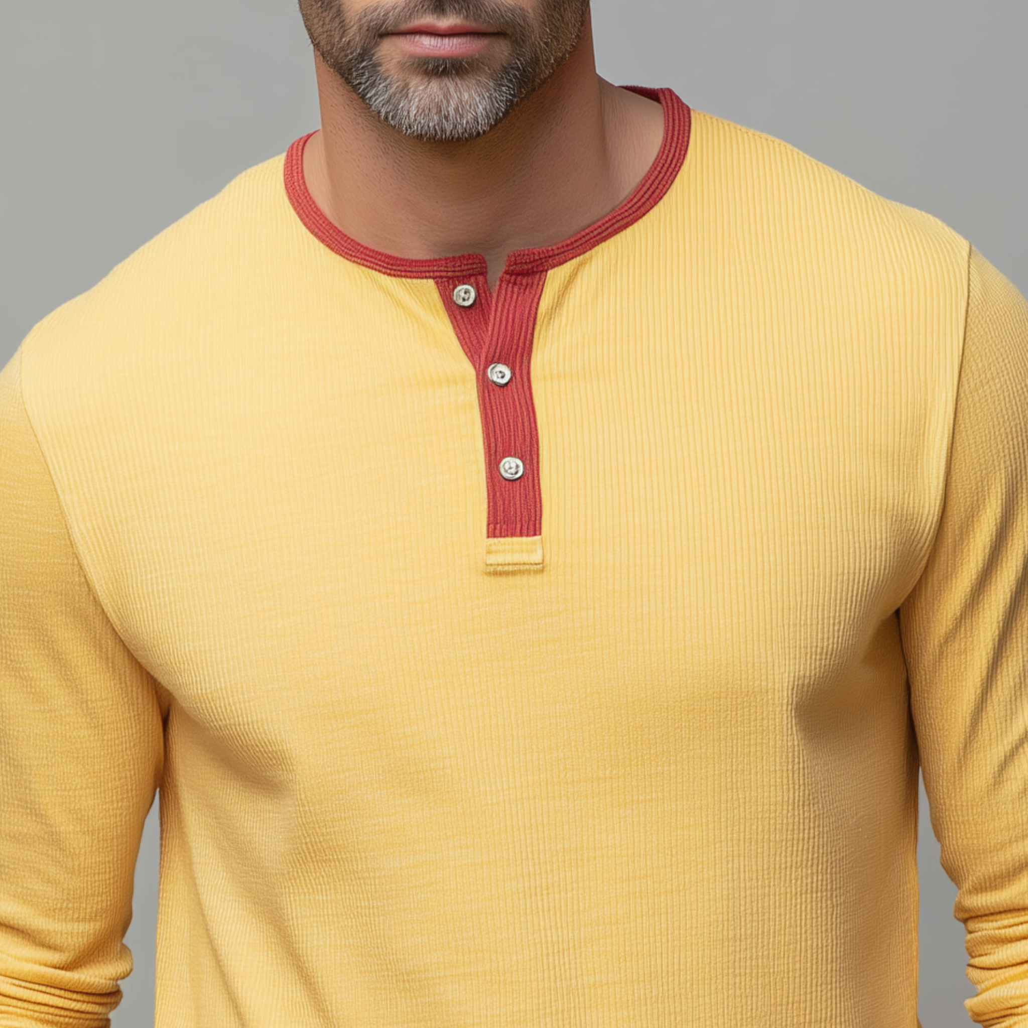 Men's Classic Casual Henley Collar Ribbed Slim Fit Long Sleeve T-Shirt MTA0492H2K