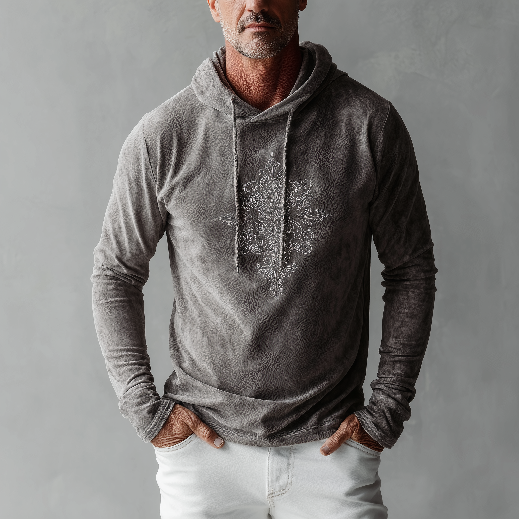 Men's Fashion Casual Thin Suede Embroidered Slim Fit Long Sleeve Hoodie MTA2990G5K