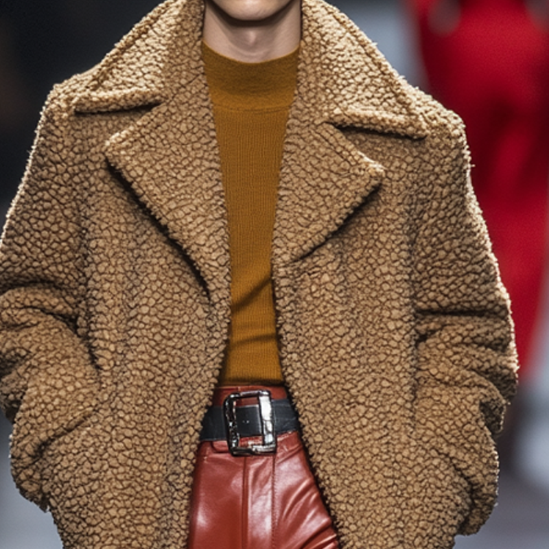 Men's Solid Color Fleece Lapel Long Coat MTA0549L0X