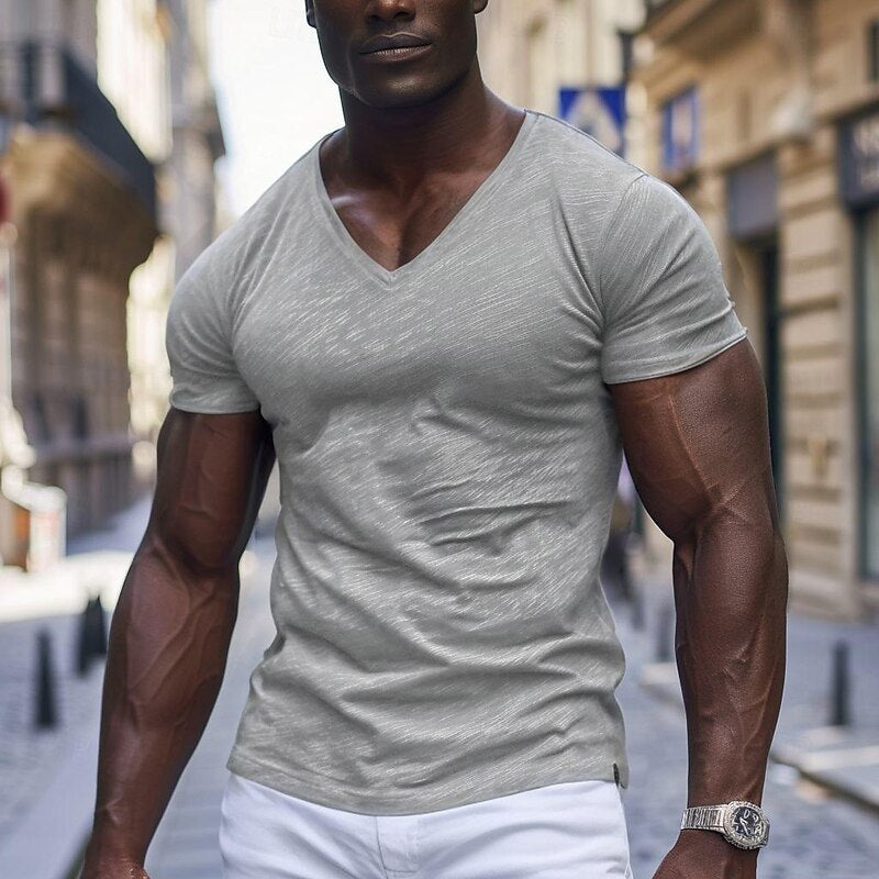 Men's Casual Cotton Blended Short Sleeve V Neck T-Shirt MTA1933E2X