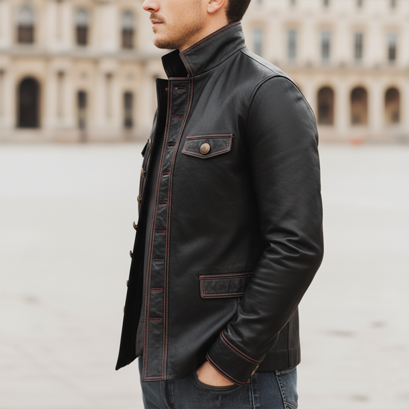 Men's Classic Urban Style Stand-collar Slim-fit PU Leather Jacket MTA0864L6U