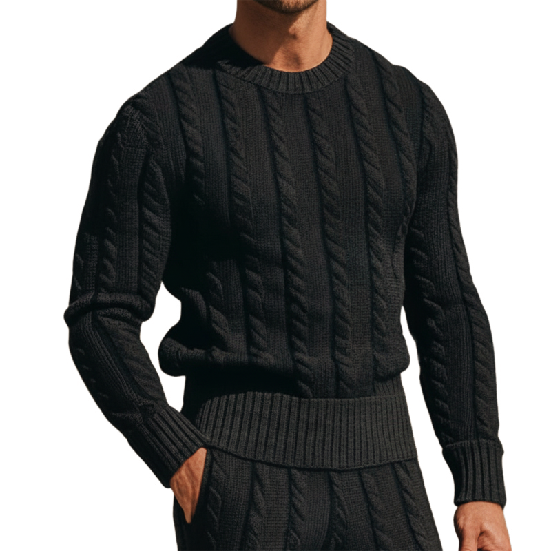 Men's Urban Solid Color Jacquard Slim Fit Crew Neck Knit Sweater MTA2238L4U