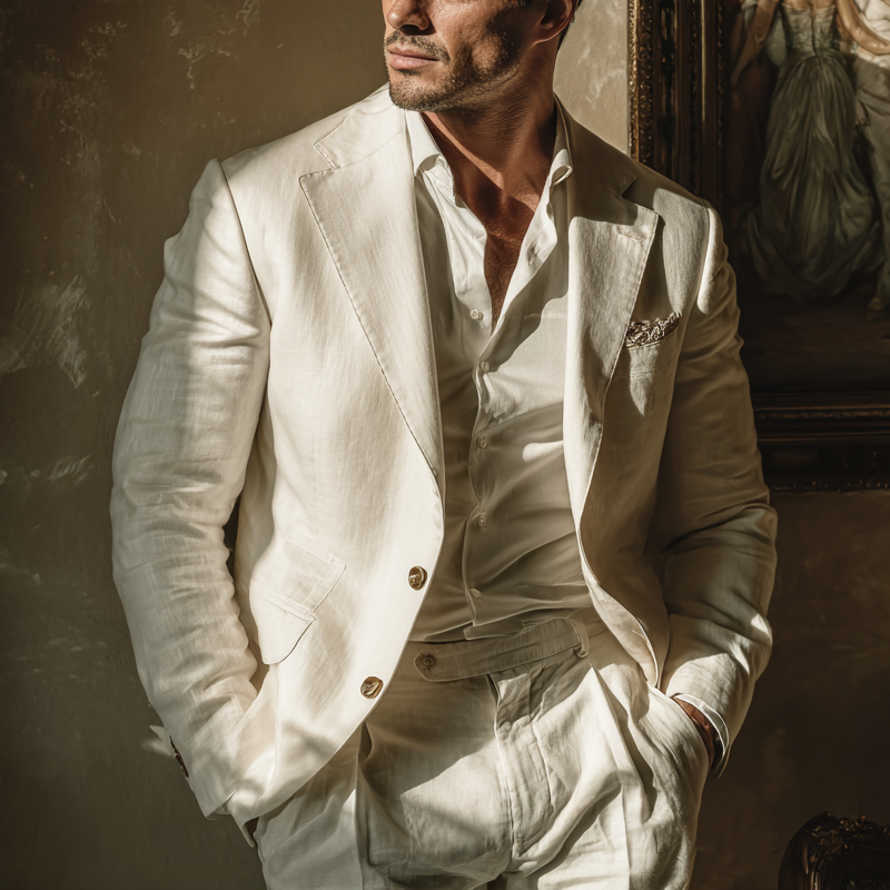 Men's Cotton Solid Color Double-breasted Thin Blazer MTA1771G1X