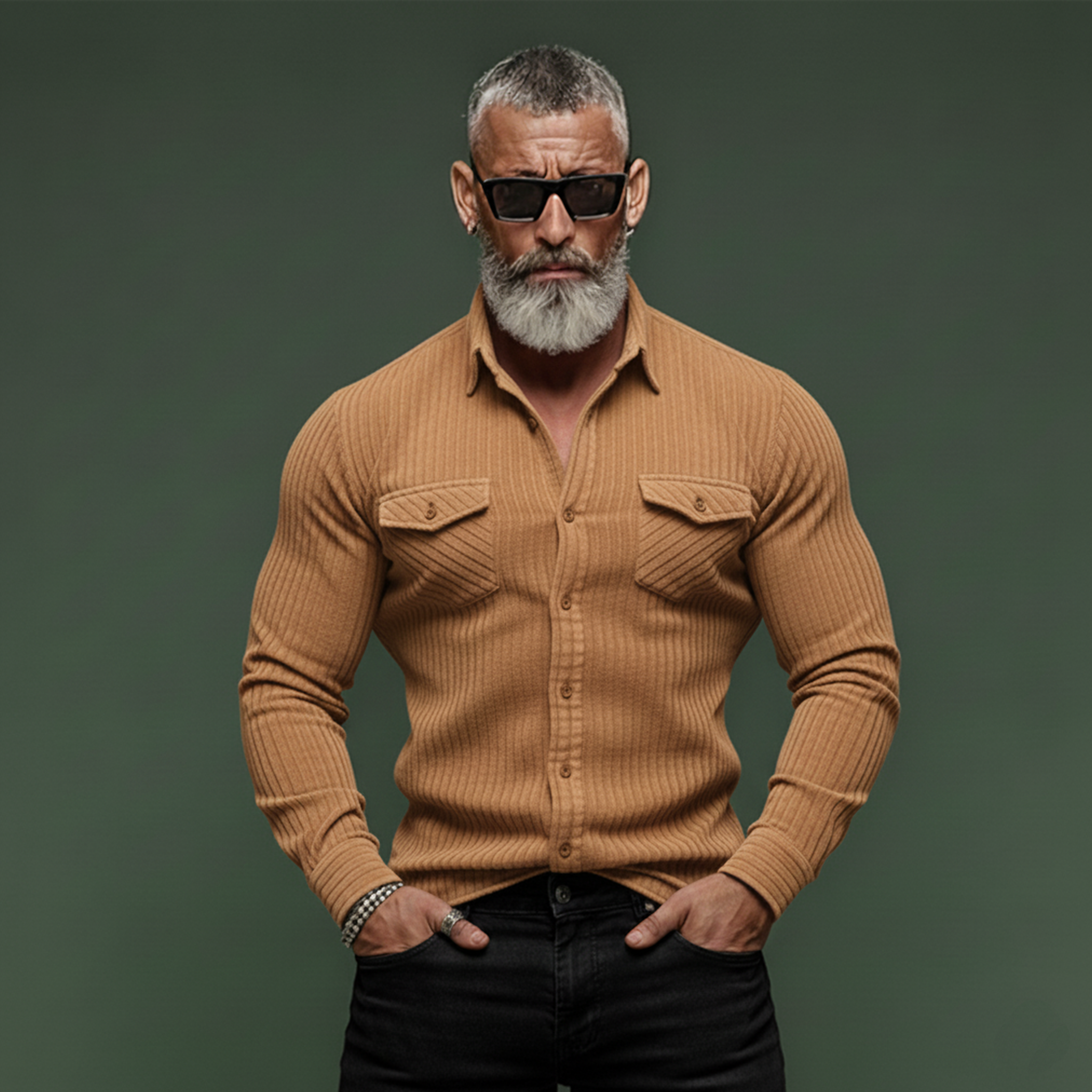 Men's Classic Casual Corduroy Slim Fit Long-Sleeve Shirt MTA1489K4K