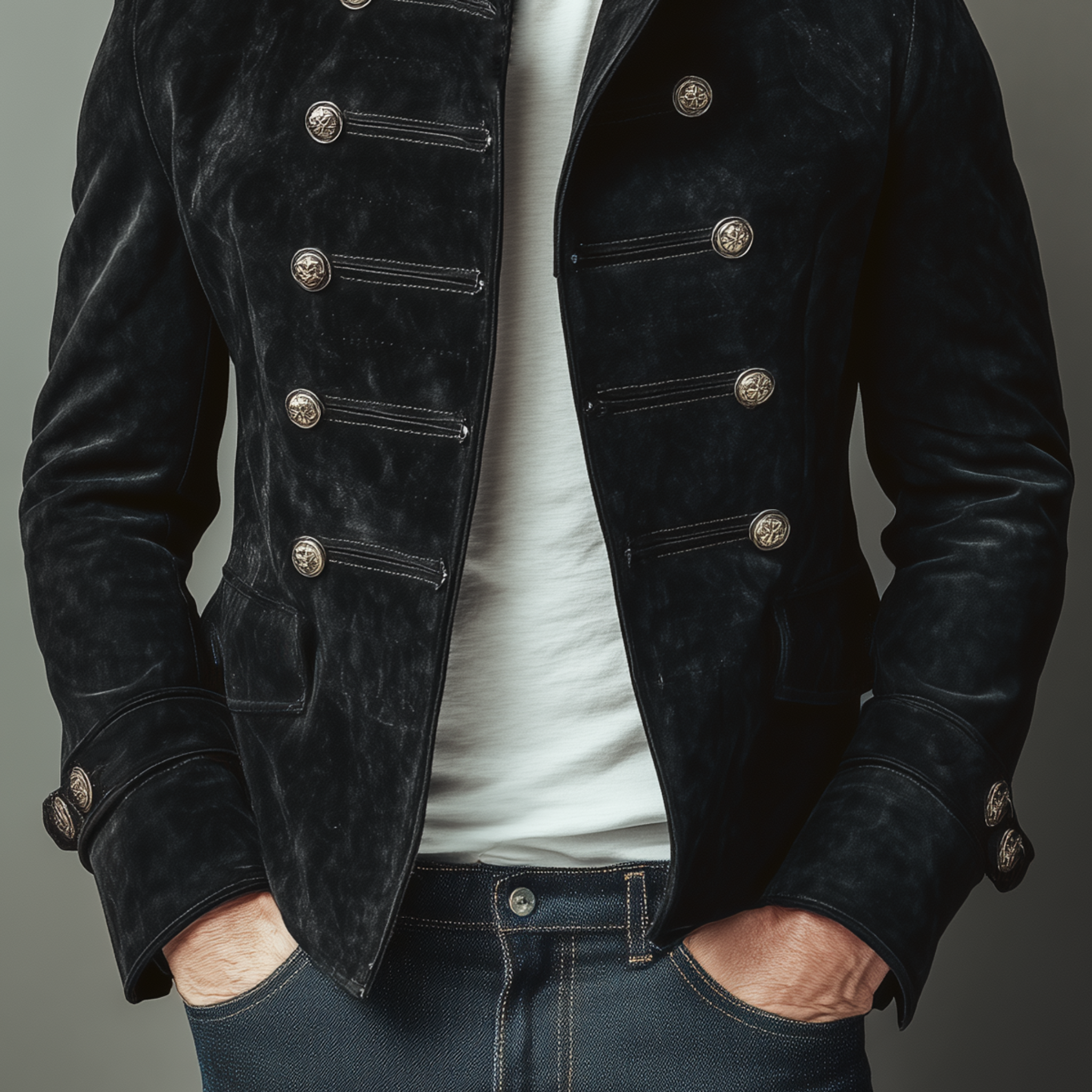 Men's Classic Retro Stand Collar Suede Double-breasted Slim-fit Jacket MTA2282H6K